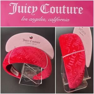 Juicy Couture‎ Hot Pink Rose Red Velour Velvet Juicy Embossed Cute Headband NWT